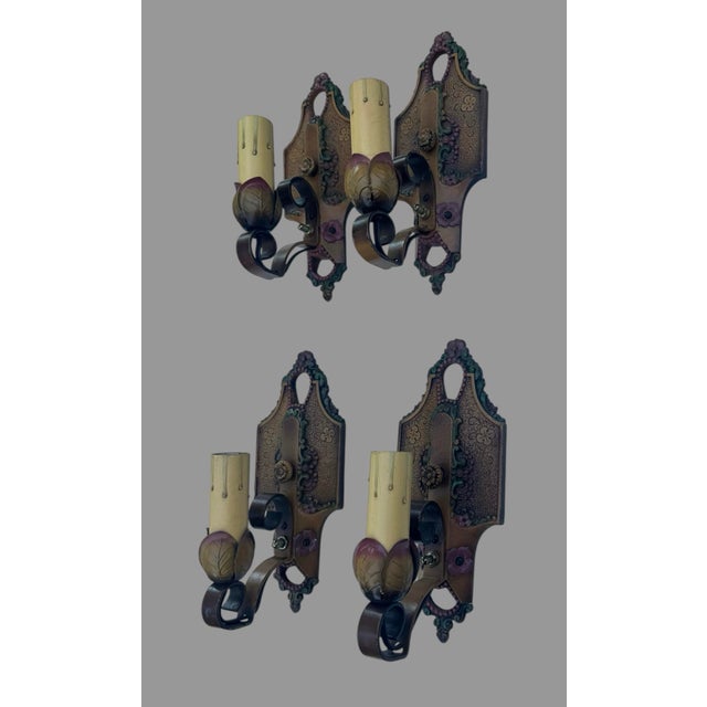 1920s Antique Lincoln No 904 Art Deco Painted Wall Sconces - Set of 4 Rewired For Sale - Image 5 of 8