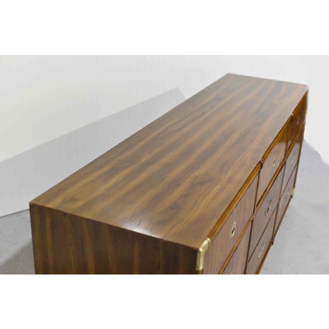 Brass 1970s Campaign Style 9 Drawer Dresser Accolade Collection by Drexel Furniture For Sale - Image 8 of 16