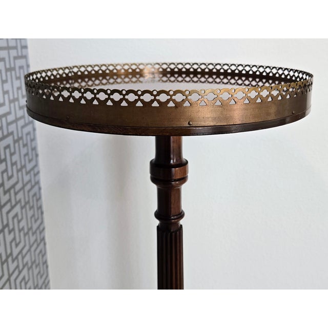 Mid-Century English Mahogany Brass Gallery Tripod Plant Stand / Drinks Table For Sale In Dallas - Image 6 of 14