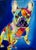 Colorful French Bulldog painting signed W Biaggi. A Frenchie painted in thick spots and splashes of color laid on the...