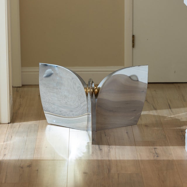 1970s Tripartite Polished Stainless Steel and Gilt-Metal Cocktail Table For Sale - Image 12 of 15