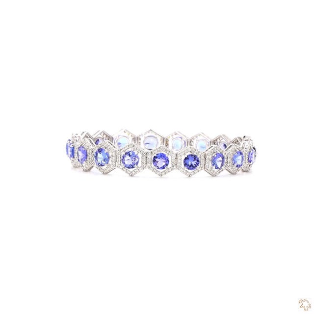 Early 21st Century 2.51 Carat Round Brilliant Cut Diamond Tanzanite Gold Bracelet For Sale - Image 5 of 9