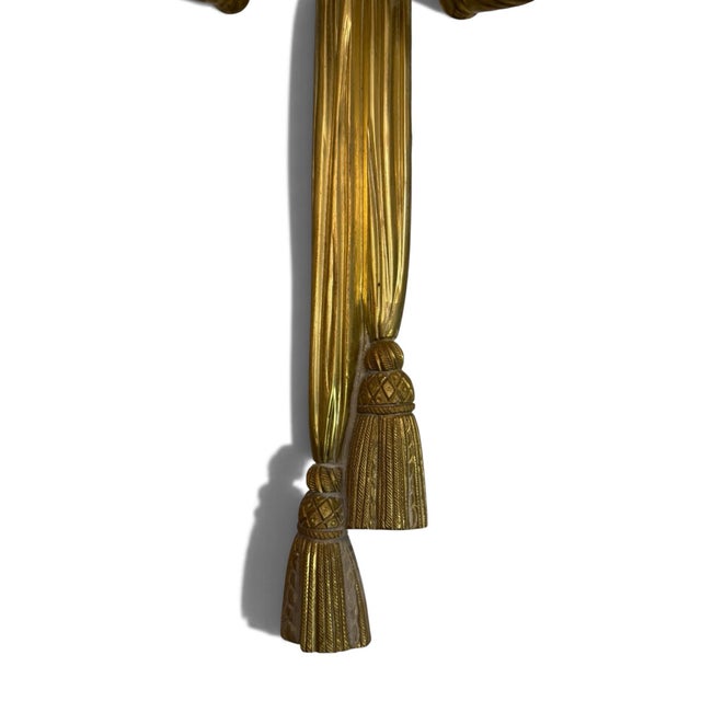 Mid 20th Century Mid 20th Century Louis XVI Style Brass Tromp l'Oeil Tassle Sconces- A Pair For Sale - Image 5 of 5