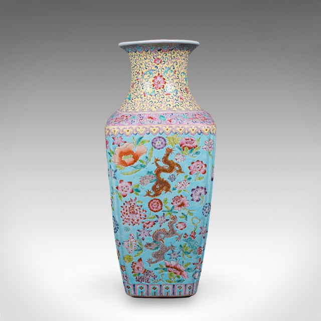 1940s Vintage Famille Rose Display Vase, Oriental, Ceramic, Flower Urn, Art Deco, 1940 For Sale - Image 5 of 12