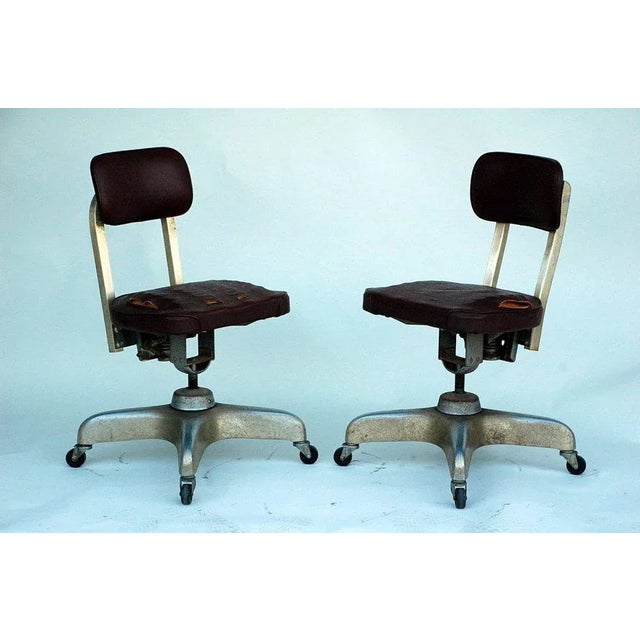 Mid-Century Modern Vintage Mid Century Aged Industrial Office Swivel Chairs- A Pair For Sale - Image 3 of 7