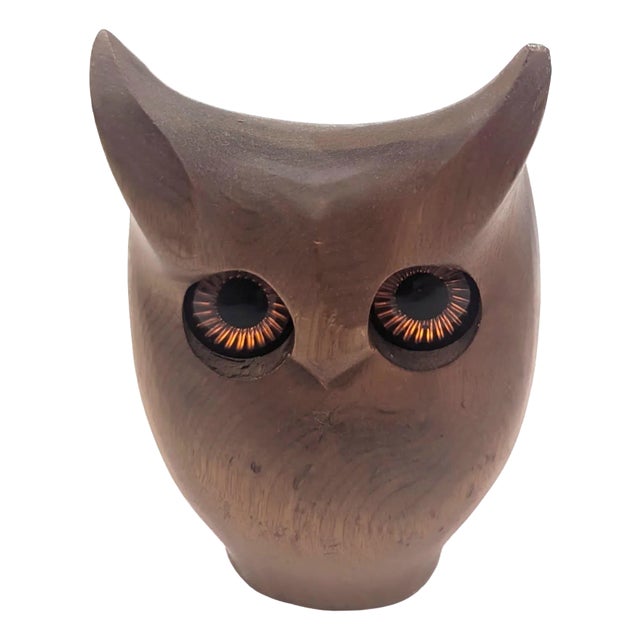 Mid 20th Century Carved Myrtlewood Owl Figurine For Sale