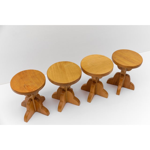 Mid-Century Modern Handmade Beech Stool, France, 1960s For Sale - Image 12 of 13