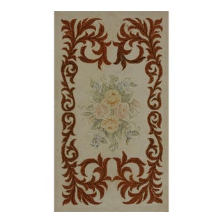 1930s Ivory Floral Folk Art Antique American Hooked Rug 2'8" X 4'8" Handknotted Wool Carpet For Sale