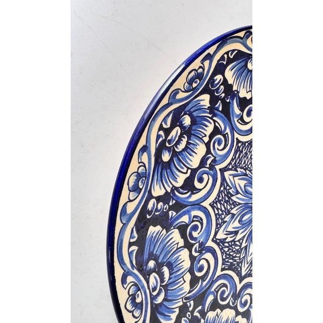 Large Italian Ceramic Serving Platter with Blue Floral & Botanical Motifs, 1970s For Sale - Image 9 of 14