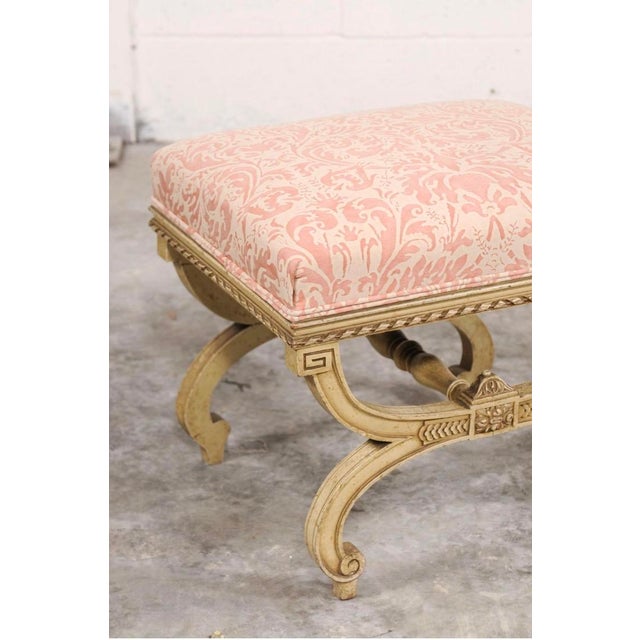 Vintage Italian Curule-Style Stool Newly Reupholstered in Fortuny Fabric For Sale - Image 4 of 10