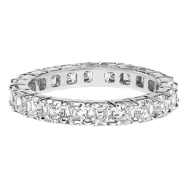 14K White Gold 2 1/3 Cttw Asscher Cut Lab Grown Diamond Eternity Band Ring, Size 5.5 For Sale