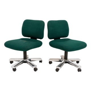 Knoll Green Upholstered Swivel Office Chairs, Pair For Sale
