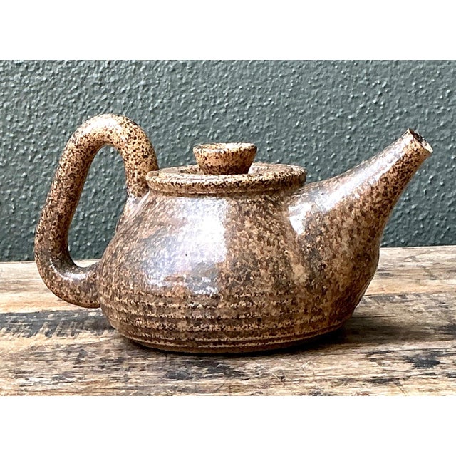 Brown Vintage Handcrafted Ceramic Teapot For Sale - Image 8 of 15