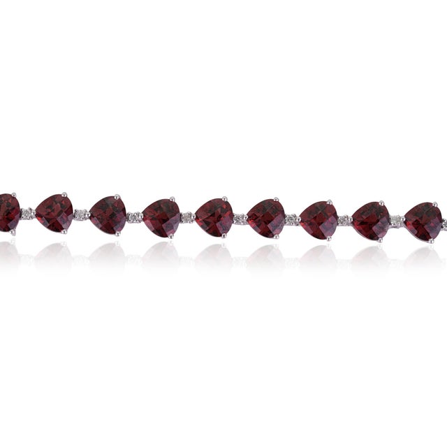 Metal 26.55 Ct Natural Red Garnet Statement Tennis Bracelet With Diamonds - Anniversary Gift For Sale - Image 7 of 14