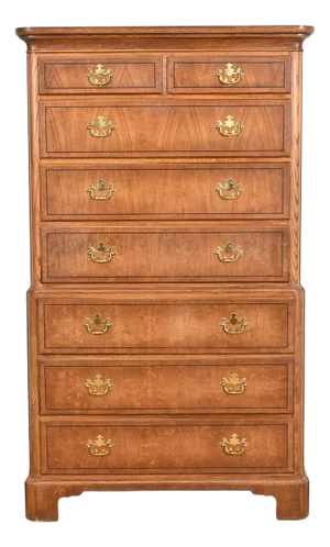 Baker Furniture Georgian Carved Oak Eight-Drawer Highboy Dresser