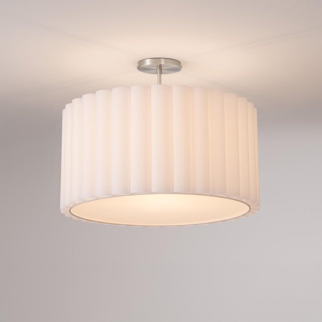 Scallop 19 Inch Flush Mount White Pleated Linen Drum Ceiling Light - Available in Satin Nickel and Weathered Brass for...