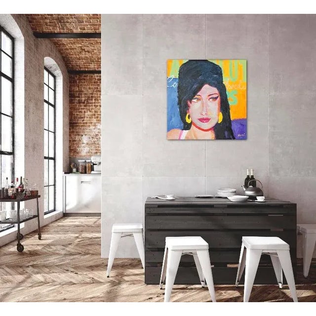 Yellow Modern Portraiture “Cat Eyes” Pop Art Portrait (Original Oil on Canvas) For Sale - Image 8 of 8