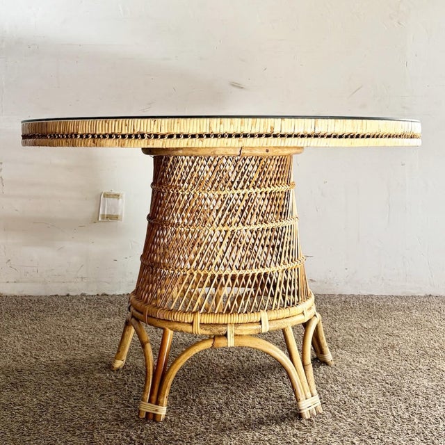 Boho Chic Buri Rattan Glass Top Circular Dining Table Chairish