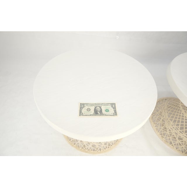 Pair Spun Fiberglass 24" Round Stone Textured Tops End Side Tables Woodard MINT For Sale - Image 14 of 14