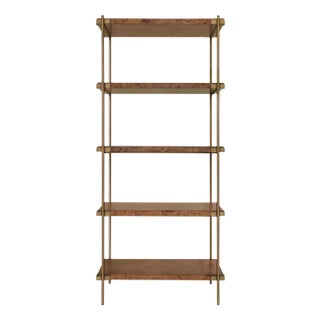 Matthew Izzo Home Harris Dark Burlwood and Antique Brass Etagere Shelving Unit For Sale