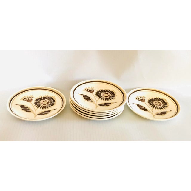 Midcentury Floral Design Stoneware Plates S/7 For Sale In New York - Image 6 of 6