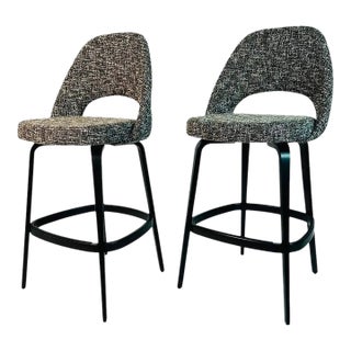 Pair of Eero Saarinen Barstools for Knoll, Upholstered, Labeled & Dated For Sale