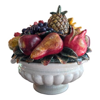 Majolica Fruits in Basket Porcelain Sculpture For Sale