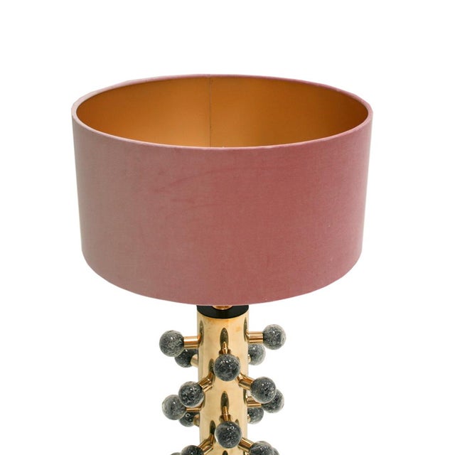 Italian Grey Murano Glass and Brass Table Lamps, Set of 2 For Sale - Image 4 of 9