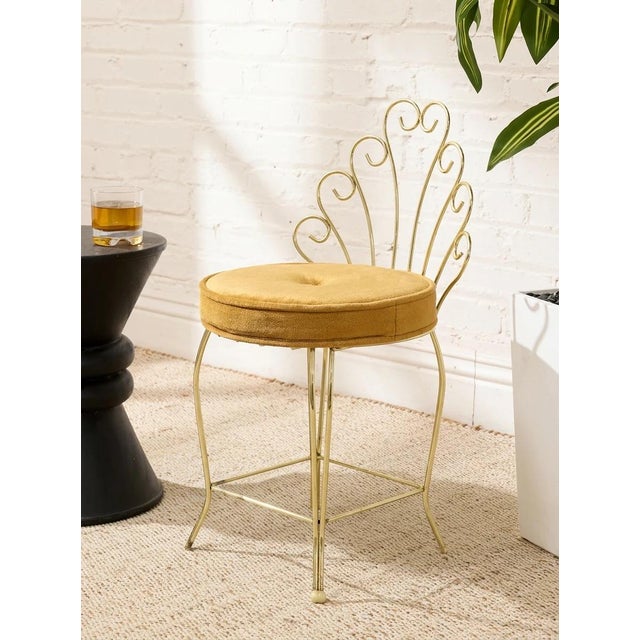 Vintage Brass Scrollwork Vanity Chair For Sale - Image 4 of 9