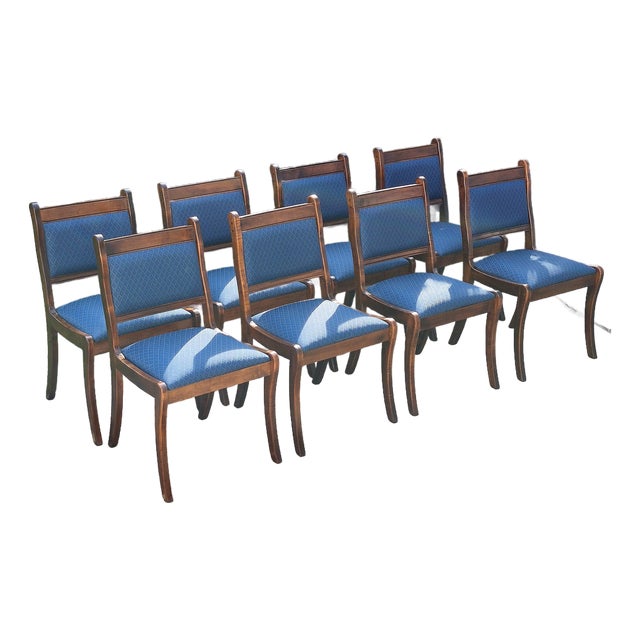2018 Duncan Phyfe Style Mahogany Dining Side Chairs W/ Saber Legs Regency Sheraton, Set of 8 For Sale