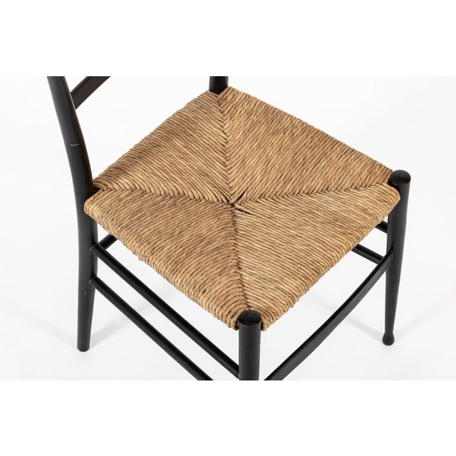 Vintage Mid Century Black Wood and Rush Wicker Dining Chair For Sale - Image 9 of 12