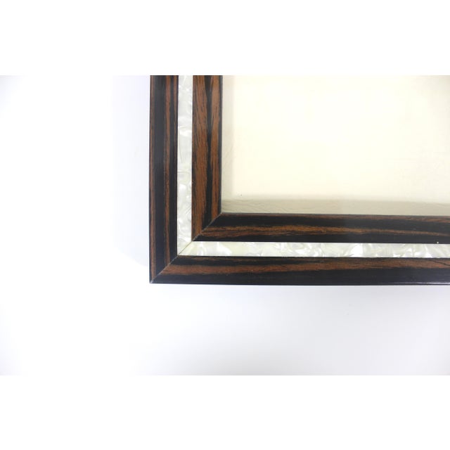 Image size: 8 x 10 in. Large dark brown and black exotic wood and mother of pearl tabletop photo frame, made in Italy....
