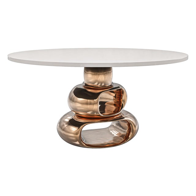 Art Deco "Magistrale" Round Table With Bronze and Stainless Steel, Handmade For Sale - Image 3 of 6