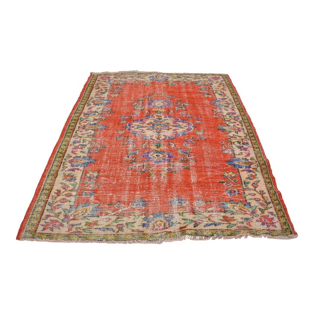Orange Ethnic Vintage Wool Carpet For Sale
