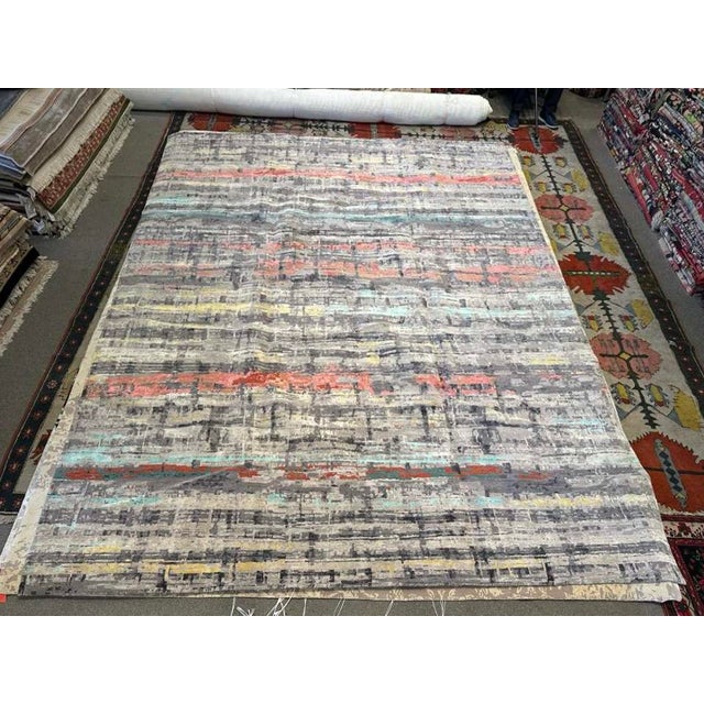Abstract Hand-Knotted Nepal Rug With Textural Abstract Design, 10x14 For Sale - Image 3 of 4