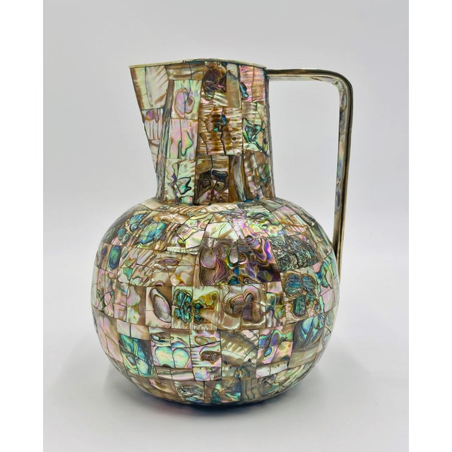 Green 1960s Mexican Modernist Alpaca Silver & Abalone Pitcher, Los Castillo Style For Sale - Image 8 of 16