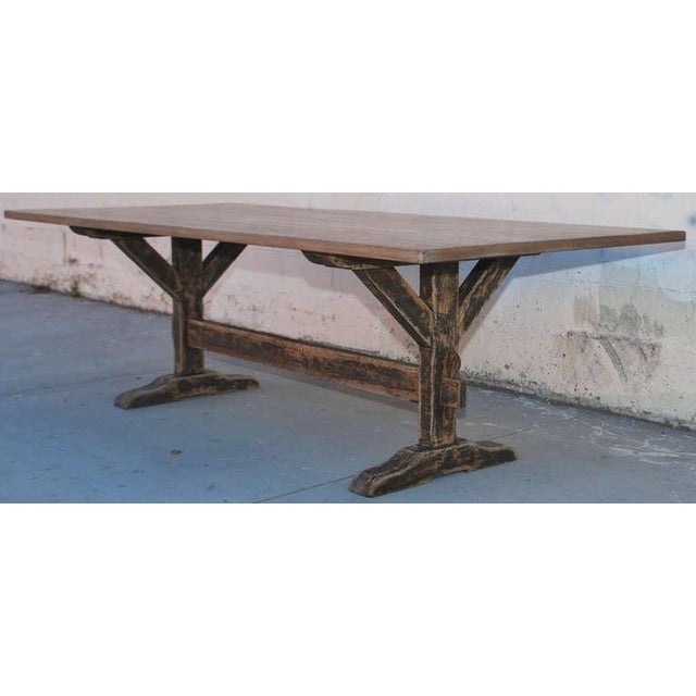 Ken Petersen Oak Trestle Table with Painted Base, Built to Order by Petersen Antiques For Sale - Image 4 of 9