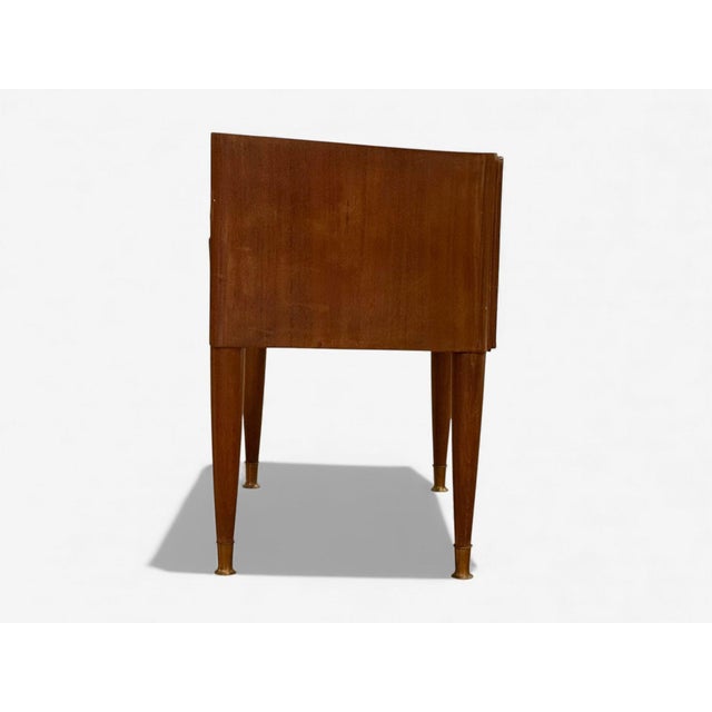 Italian Modern, Stained Wood, Brass, Glass, Nightstands, Italy, 1950s For Sale - Image 12 of 13