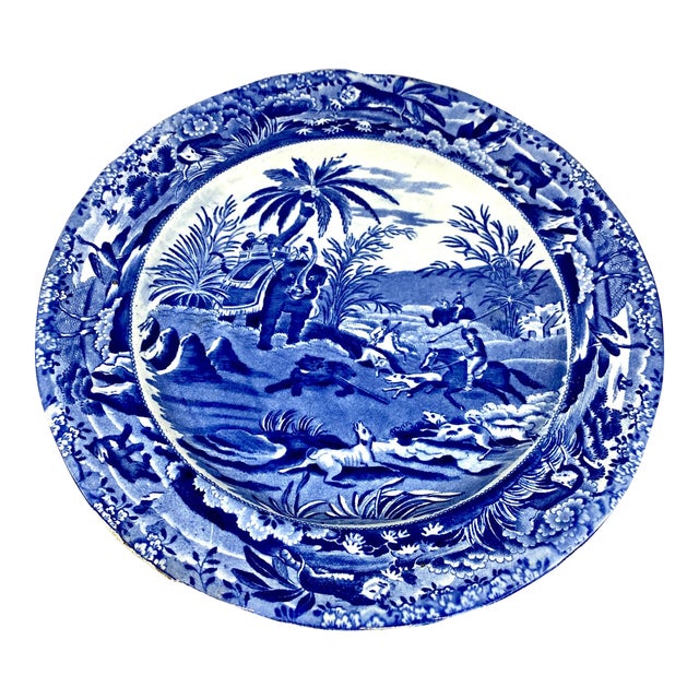 19th Century English Blue & White Staffordshire Plate For Sale