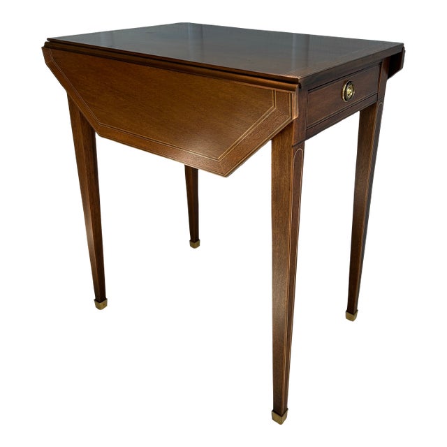 Baker Furniture Pembroke Table-High Quality Drop Leaf Side Table-Vintage Folding End Table For Sale
