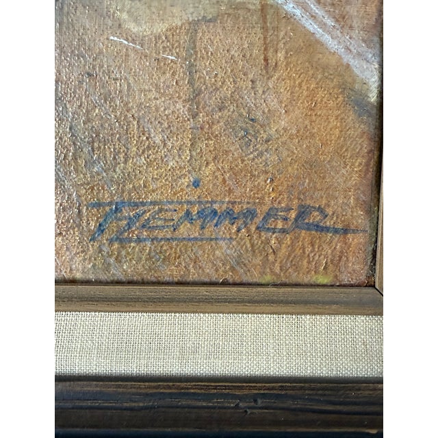 Striking vintage painting depicting iconic San Francisco cable cars moving through a bustling city street. Rendered in...