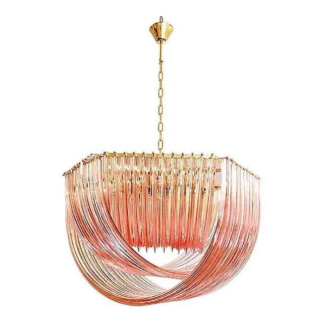 Murano Style Glass Pendant Arc in Pink Color with Gold Metal Frame from Simoeng For Sale - Image 10 of 11