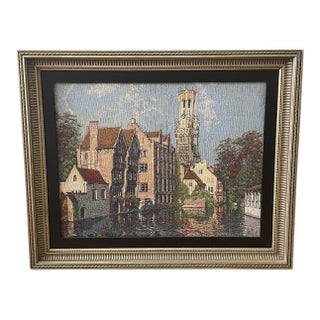 Bruges Belgium Tapestry Framed – Medieval European Canal Cityscape Wall Art For Sale