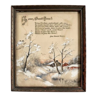 Antique Watercolor Painting of Homestead & Barn in Winter W/ Home Sweet Home Poem For Sale