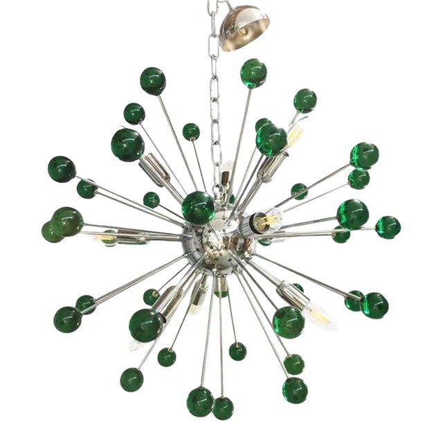 Contemporary Chandelier Green Sputnik Murano Glass Chandelier For Sale
