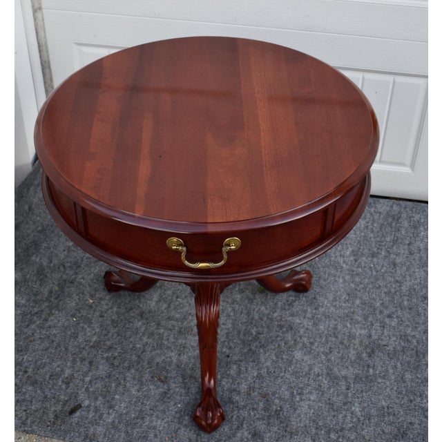 Pennsylvania House Mahogany Drum Table Vintage Pedestal Ball Claw Feet Side For Sale - Image 4 of 15