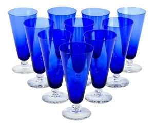 Vintage Cobalt Crystal Juice Glasses - Set of 10