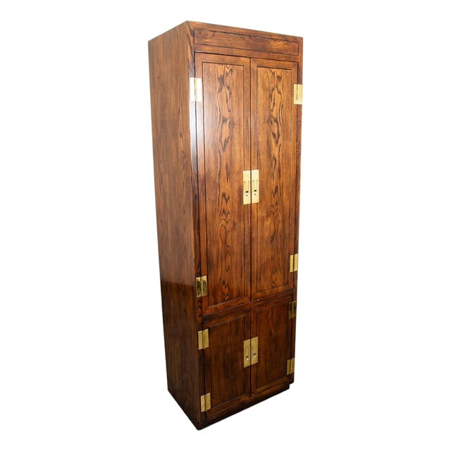 Mid Century Modern Armoire Compact Cabinet Scene One Henredon Campaign Dark Wood For Sale