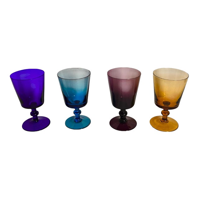 Vintage Set of 4 Cocktail Glasses Goblets Cordial Colorful Contemporary ...