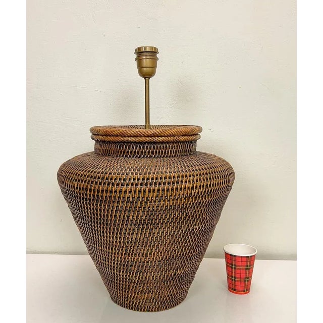Large Round Rattan Table Lamp, 1970s For Sale - Image 4 of 11